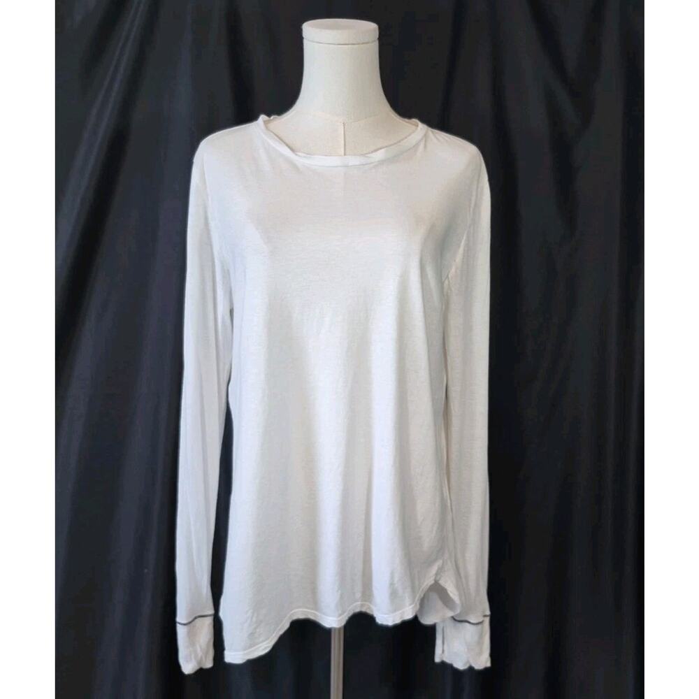 Helmut Lang White Black Whipstitch Trim Cotton Top Large